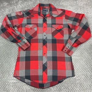 Wrangler Western Pearl Snap Shirt Mens M Red Plaid X-Long Tails Long Sleeve VTG